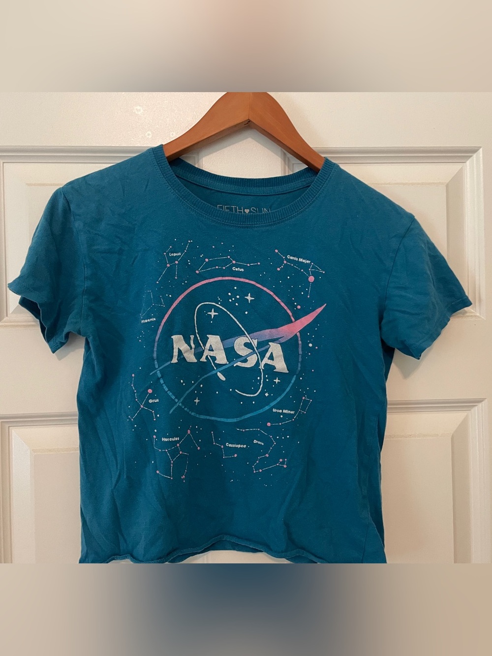 Cropped NASA Graphic Tee - Teal Blue - Juniors XS